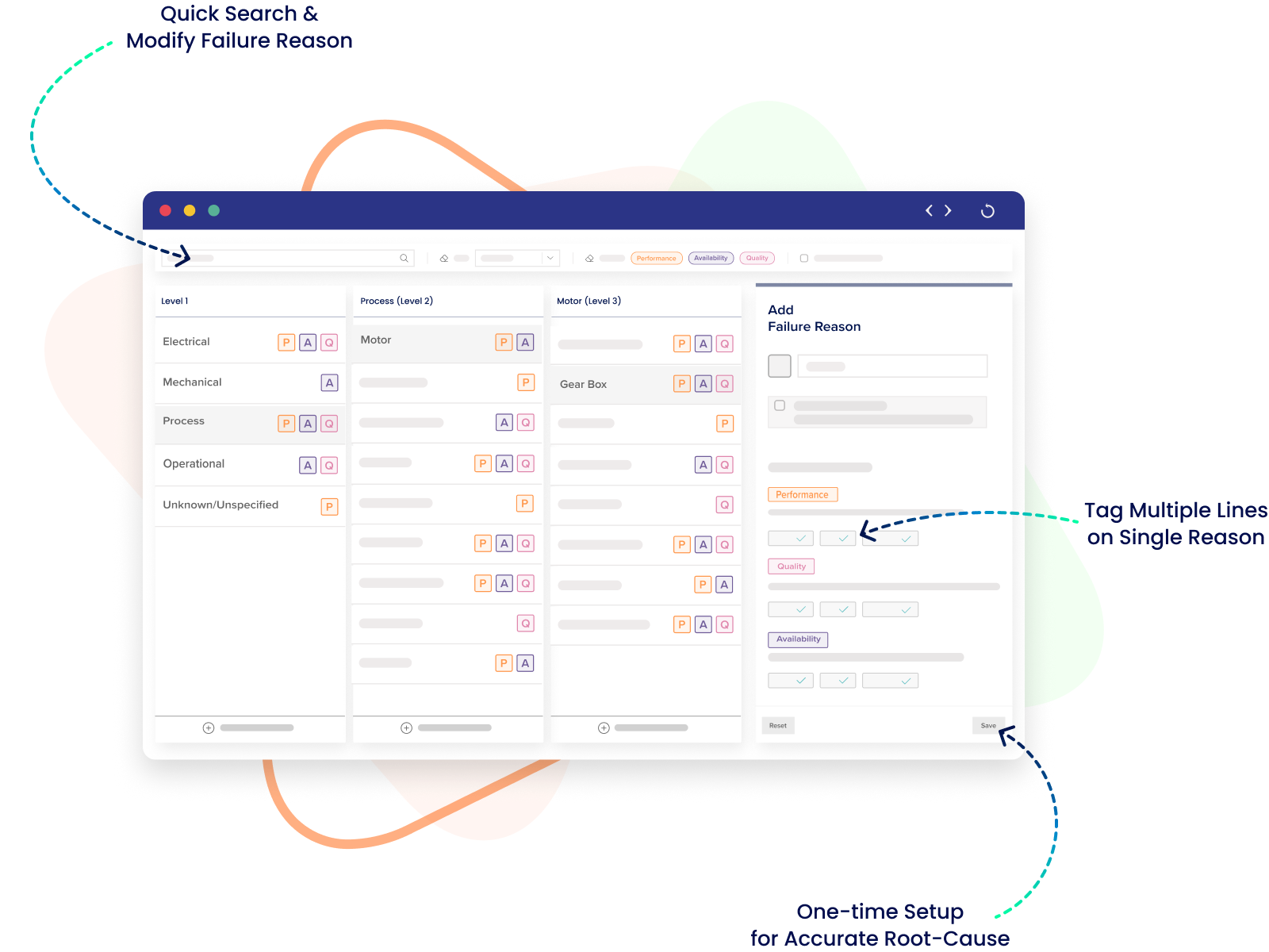 Configure Machine Failure reasons with dashboard